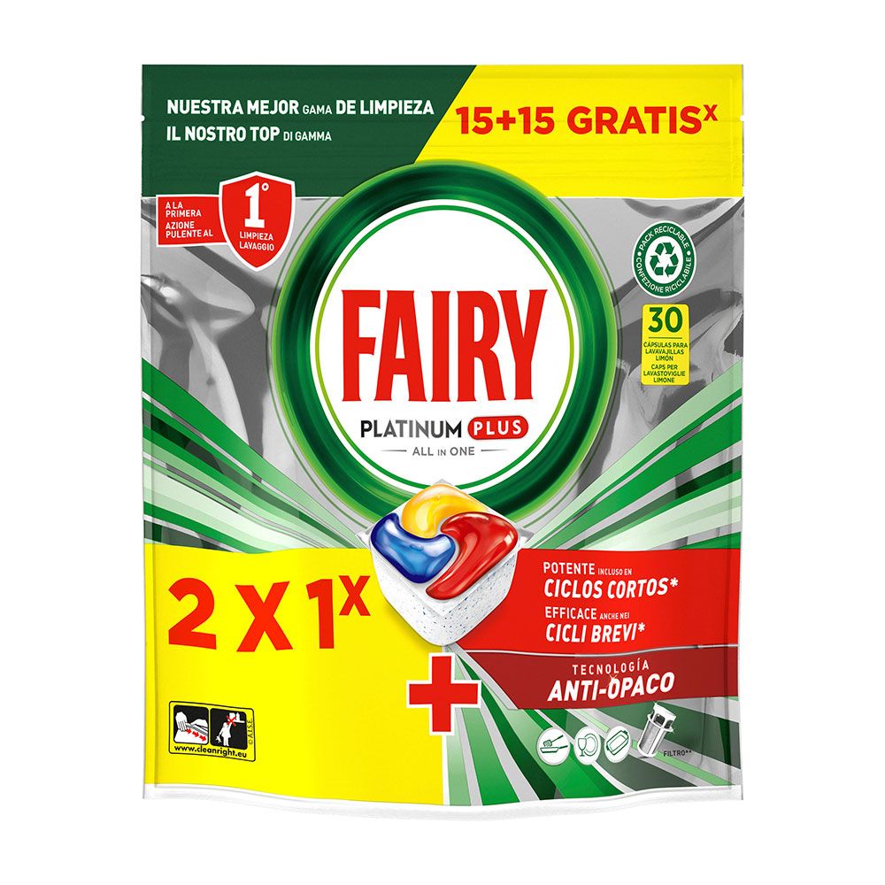 CAPSULAS PARA LAVAVAJILLAS PLATINUM PLUS 15 + 15 uds