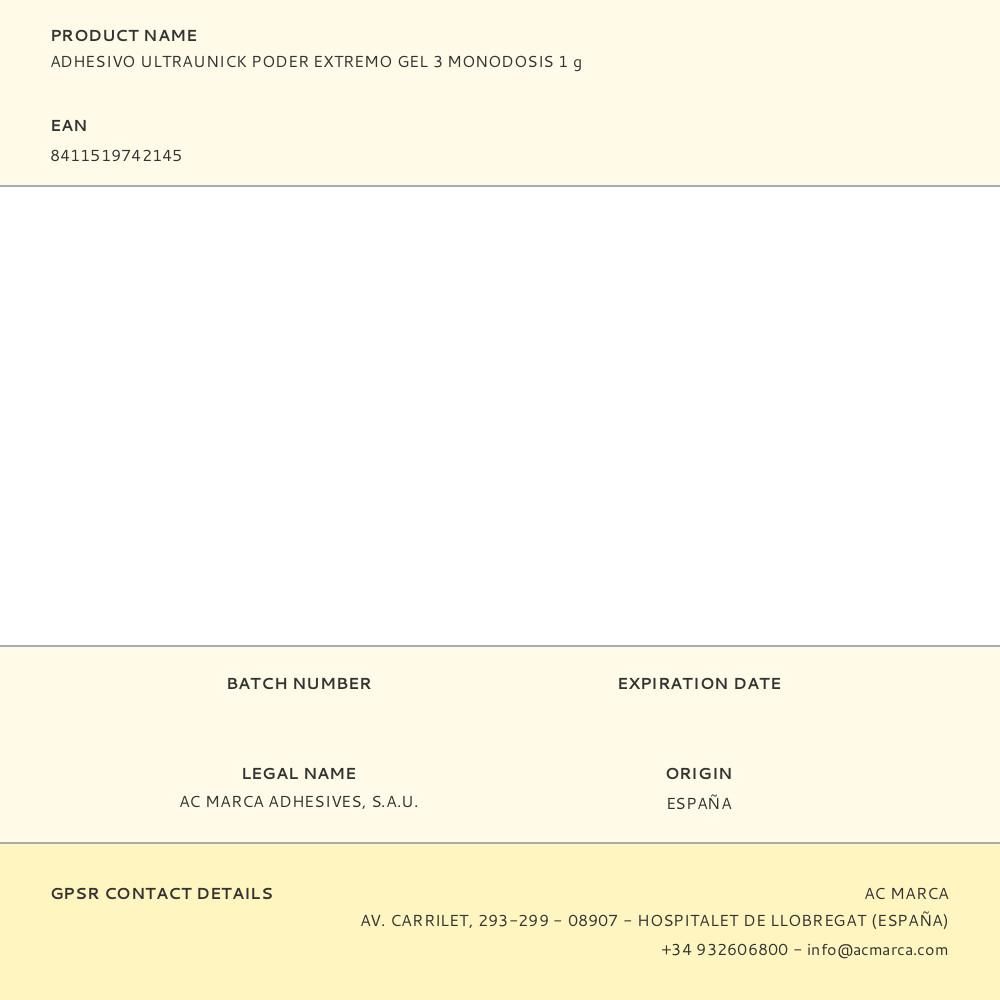 ADHESIVO ULTRAUNICK PODER EXTREMO GEL 3 MONODOSIS 1 g - Imagen 2