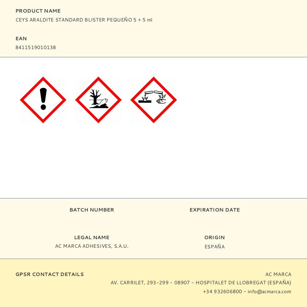 CEYS ARALDITE STANDARD BLISTER PEQUEÑO 5 + 5 ml - Imagen 2