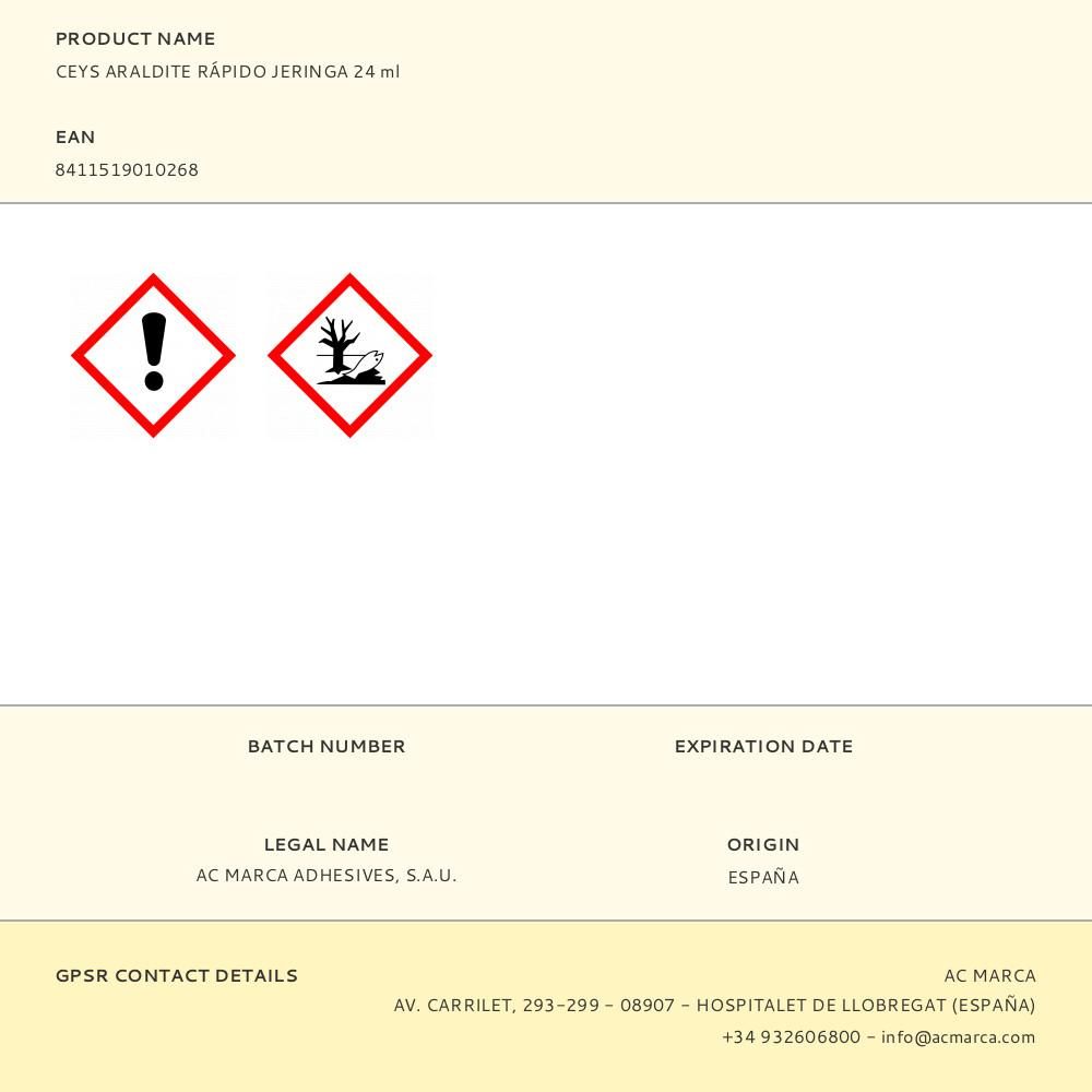 CEYS ARALDITE RÁPIDO JERINGA 24 ml - Imagen 2
