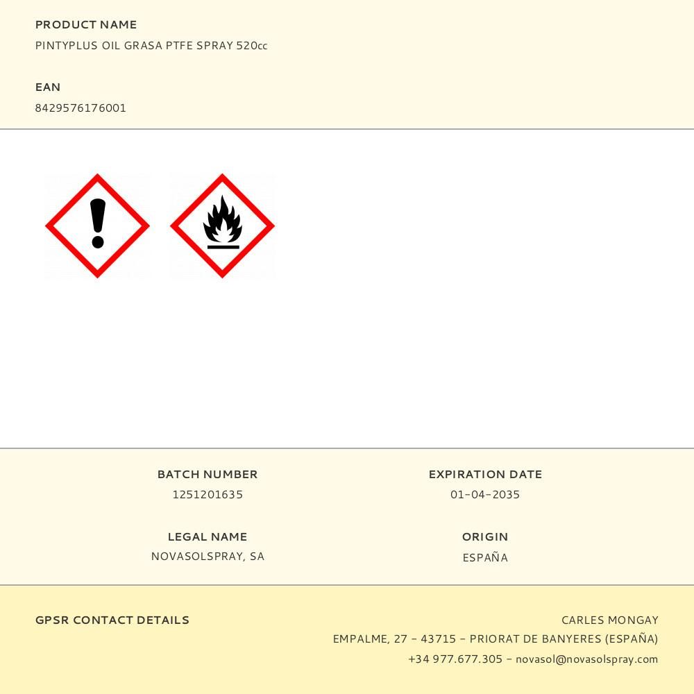 PINTYPLUS OIL GRASA PTFE SPRAY 520cc - Imagen 2