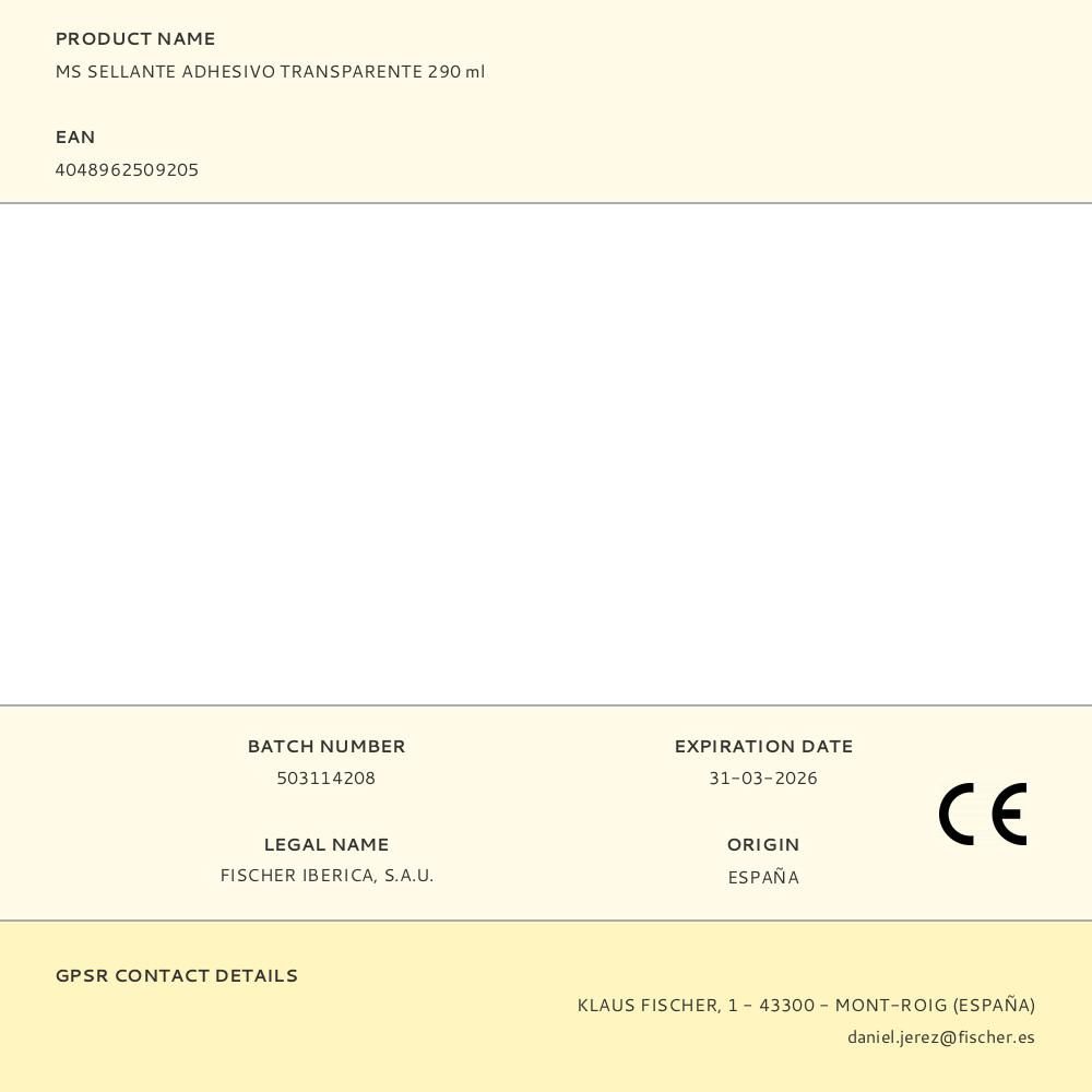 MS SELLANTE ADHESIVO TRANSPARENTE 290 ml - Imagen 2