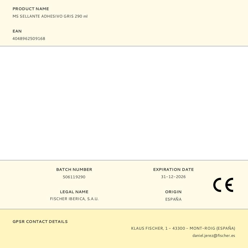 MS SELLANTE ADHESIVO GRIS 290 ml - Imagen 2