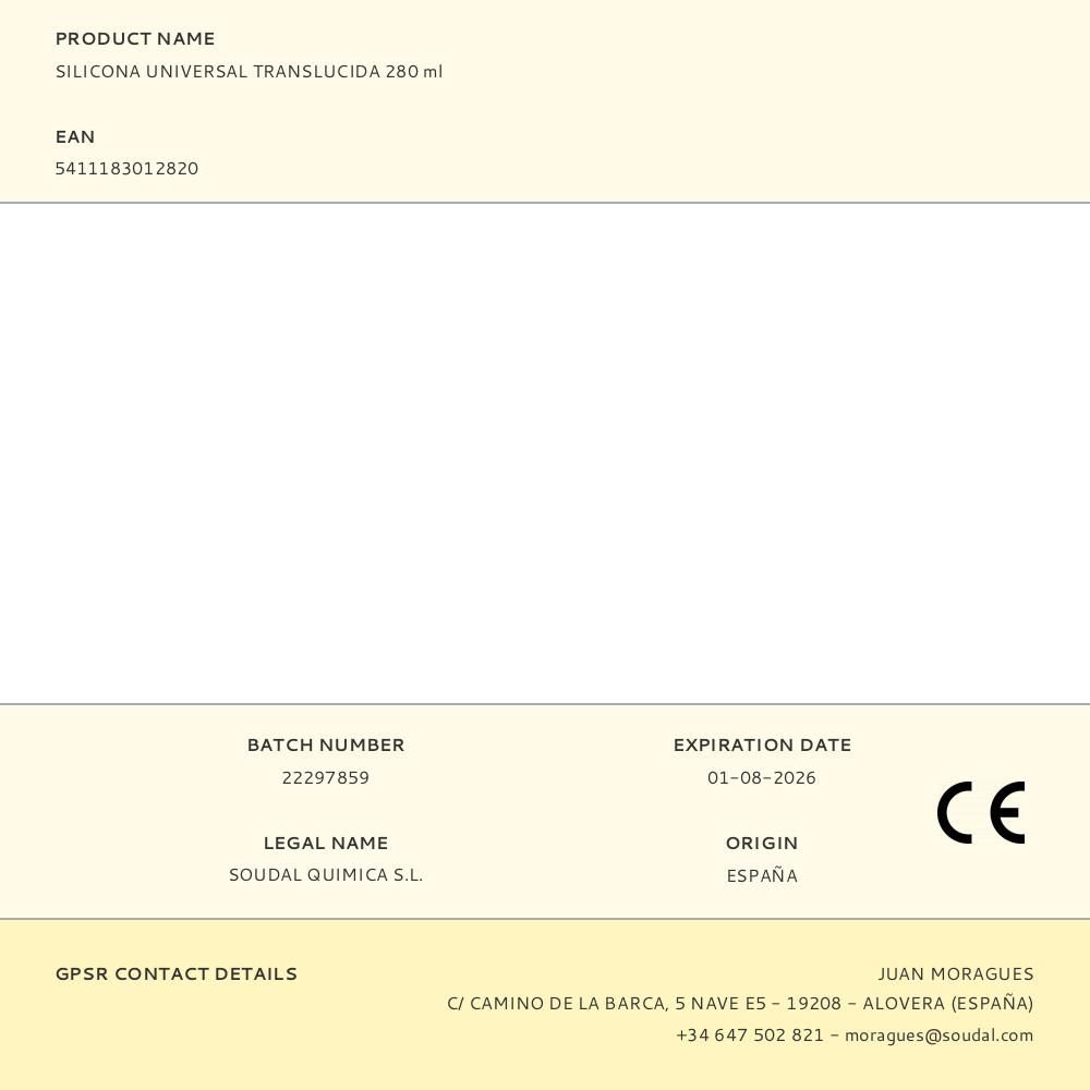 SILICONA UNIVERSAL TRANSLUCIDA 280 ml - Imagen 2