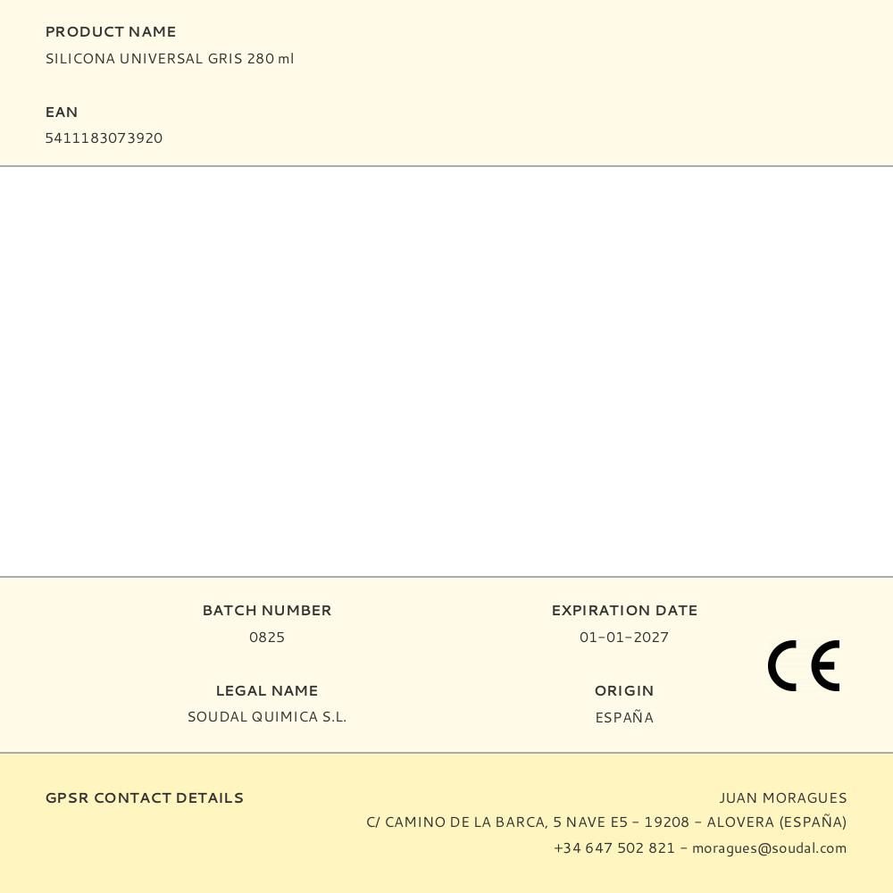SILICONA UNIVERSAL GRIS 280 ml - Imagen 2