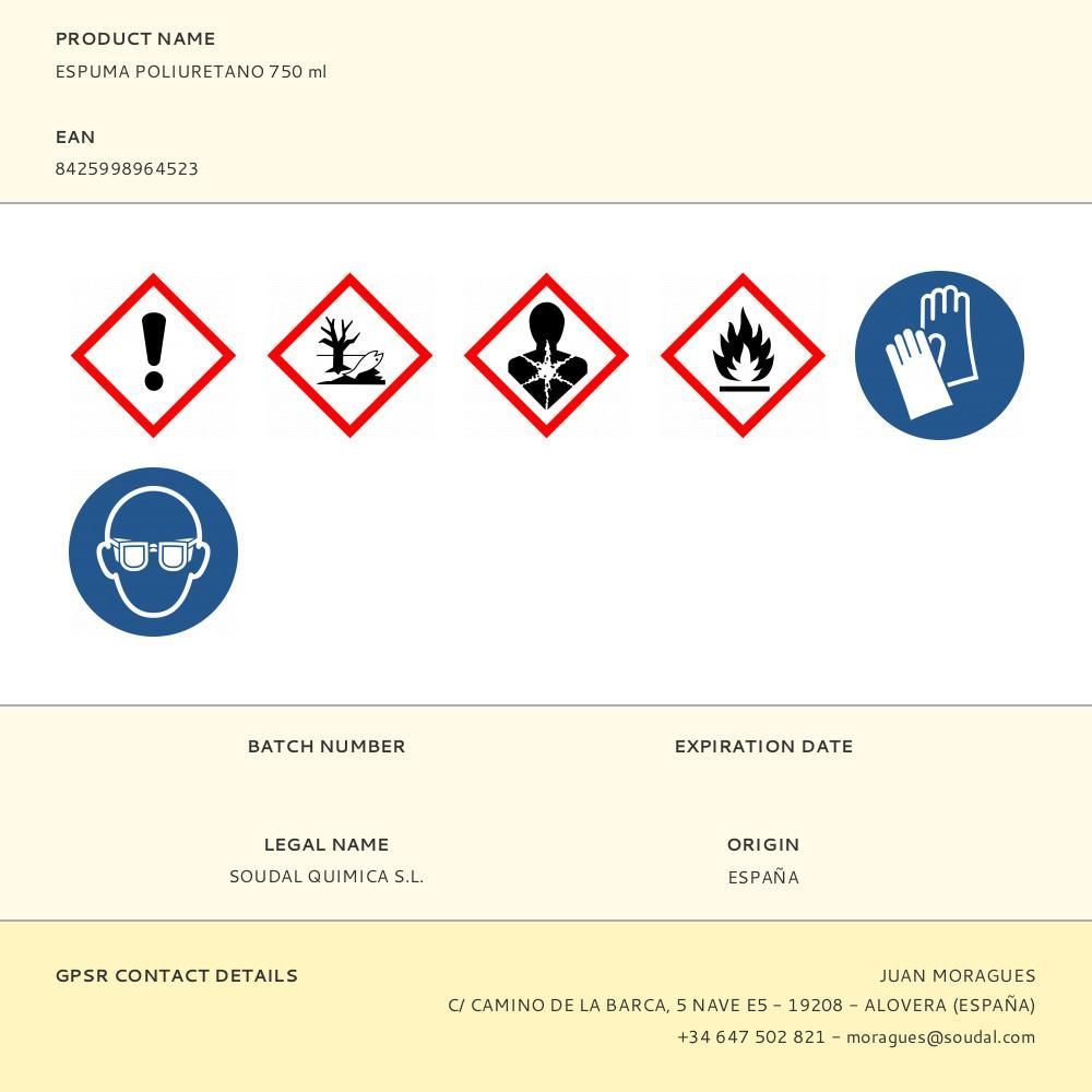 ESPUMA POLIURETANO 750 ml - Imagen 2