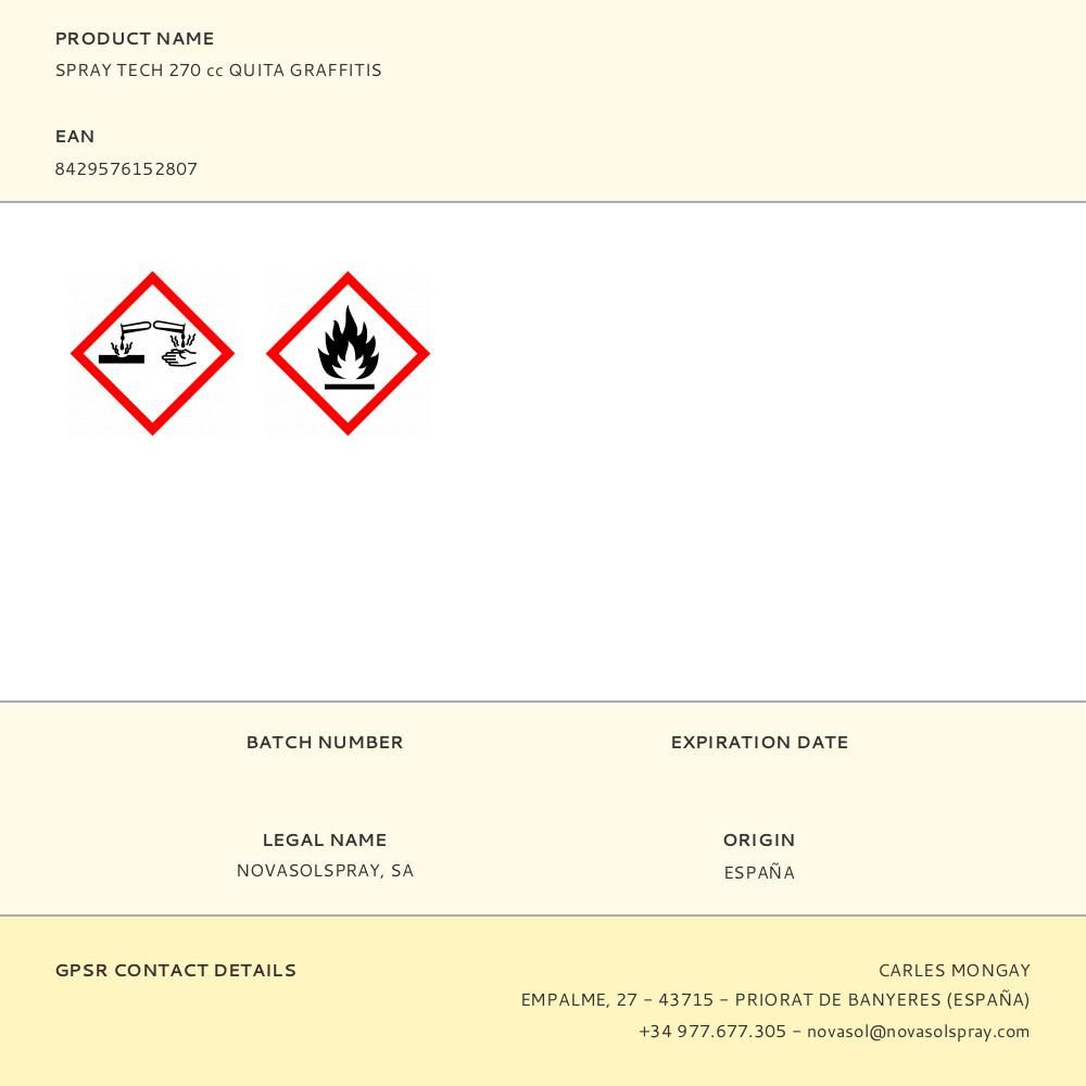 SPRAY TECH 270 cc QUITA GRAFFITIS - Imagen 2