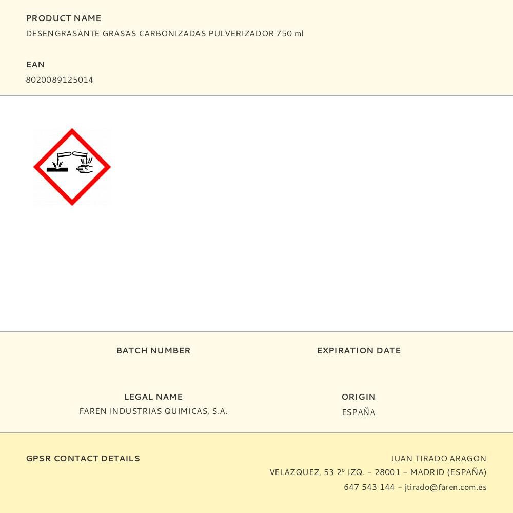 DESENGRASANTE GRASAS CARBONIZADAS PULVERIZADOR 750 ml - Imagen 2