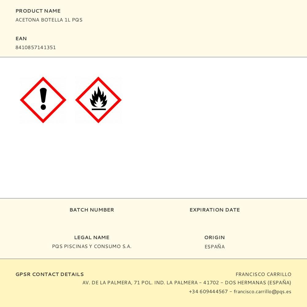 ACETONA BOTELLA 1L PQS - Imagen 2
