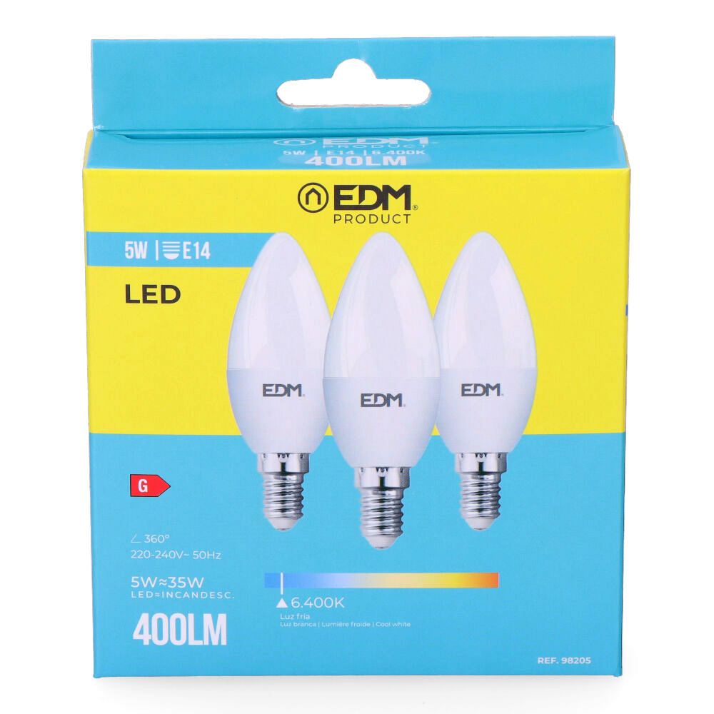 KIT 3 BOMBILLAS VELA LED E14 5 W 400 lm 6400 K LUZ FRIA Ø3,6 x 10 cm - Imagen 2