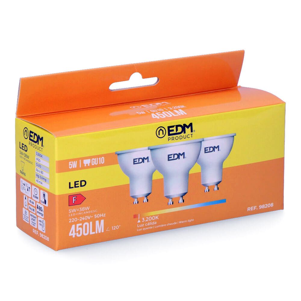 KIT 3 BOMBILLAS DICROICAS LED GU10 5 W 450 lm 3200 K LUZ CALIDA Ø5 x 5,5 cm - Imagen 2