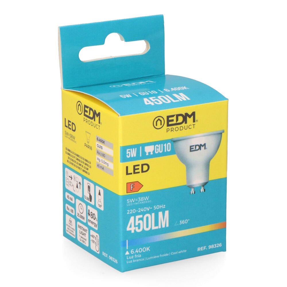 BOMBILLA DICROICA LED GU10 5 w 450 lm 6400 k LUZ FRIA Ø5 x 5,5 cm - Imagen 2