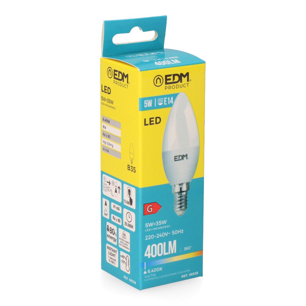 BOMBILLA VELA LED E14 5 W 400 lm 6400 K LUZ FRIA Ø3,5 x 10 cm - Imagen 2