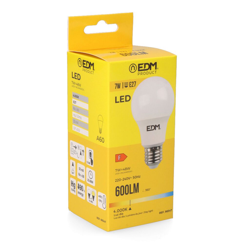 BOMBILLA STANDARD LED E27 7 w 600 lm 4000 k LUZ DIA Ø6 x 10,8 cm - Imagen 2