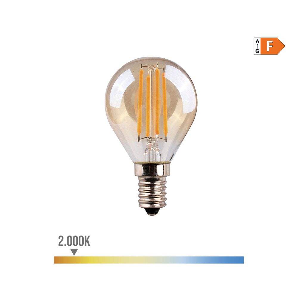 BOMBILLA ESFERICA CON FILAMENTO DE LED, CRISTAL VINTAGE E14 4,5 W 400 lm 2000 K LUZ CALIDA Ø4,5 x 7,8 cm
