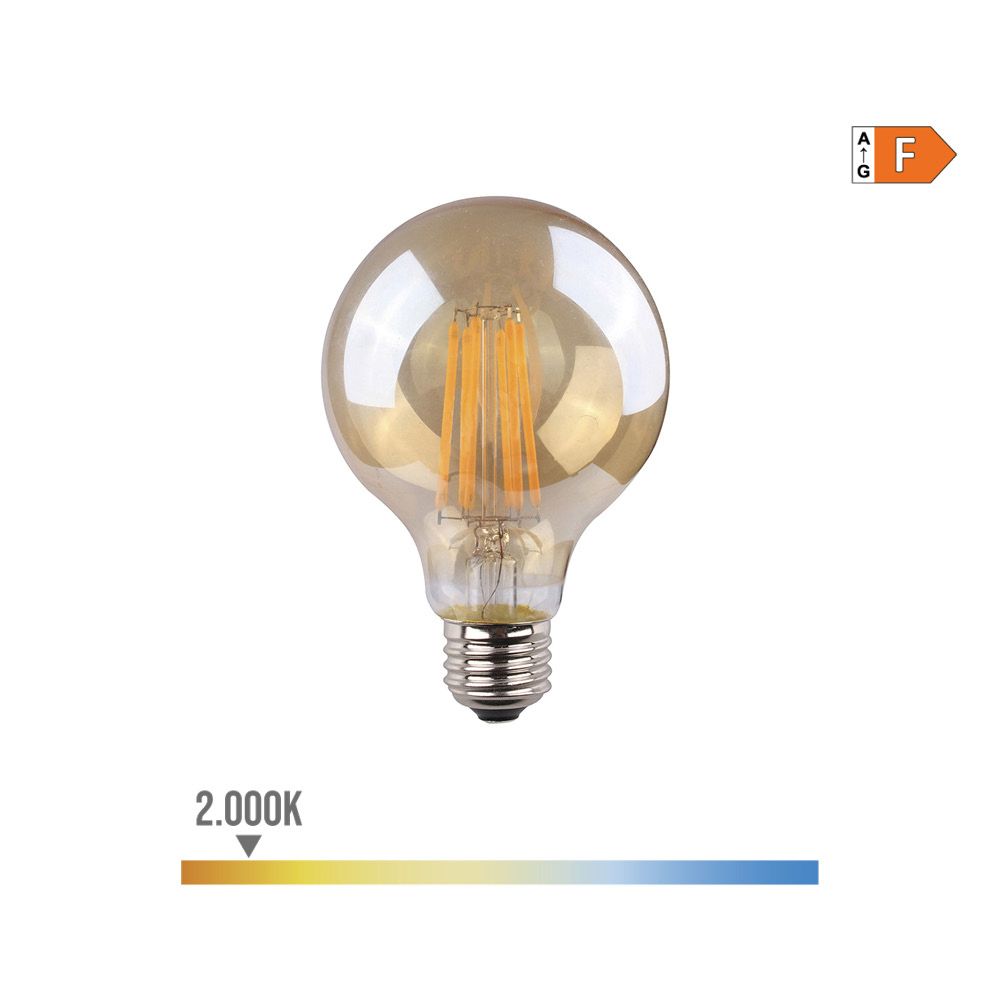 BOMBILLA DE GLOBO CON FILAMENTO DE LED, CRISTAL VINTAGE E27 8 W 720 lm 2000 K LUZ CALIDA Ø8 x 12 cm