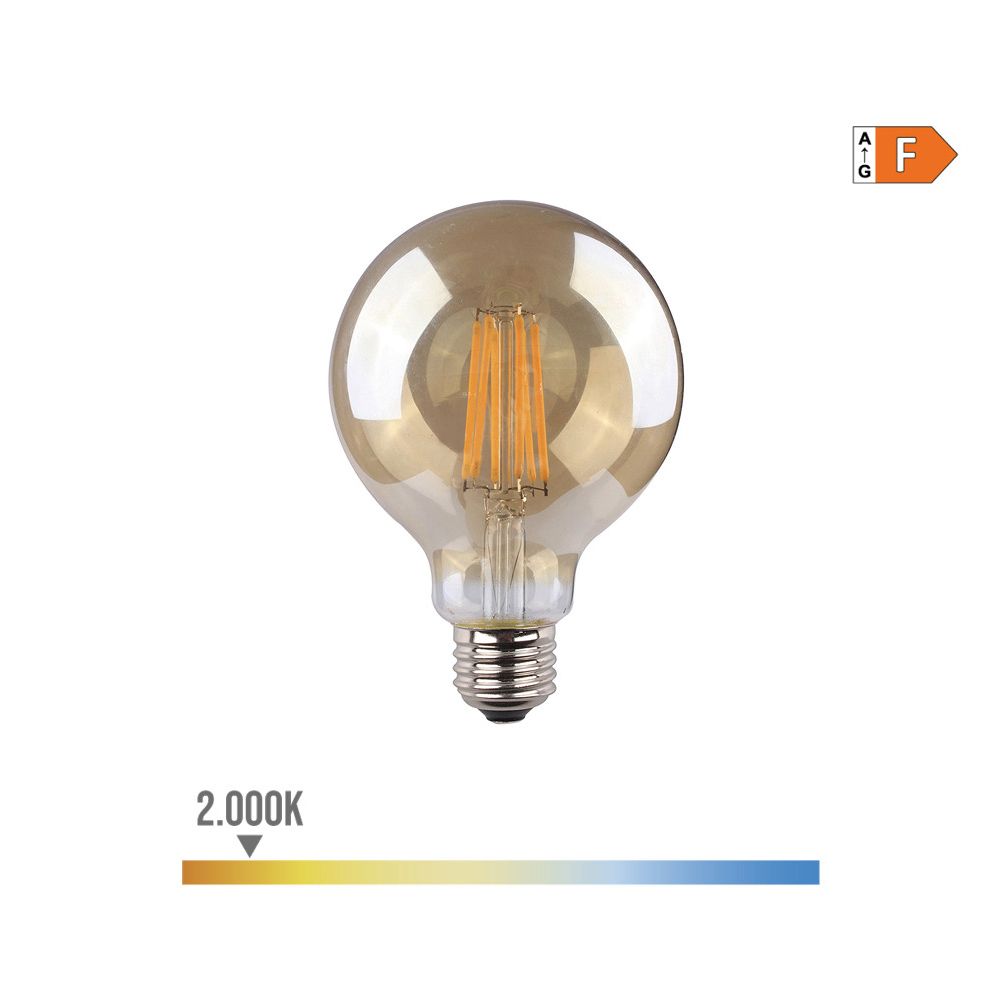 BOMBILLA DE GLOBO CON FILAMENTO DE LED, CRISTAL VINTAGE E27 8 W 720 lm 2000 K LUZ CALIDA Ø9,5 x 14 cm
