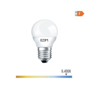 BOMBILLA ESFERICA LED E27 7 w 600 lm 6400 k LUZ FRIA Ø4,5 x 8 cm