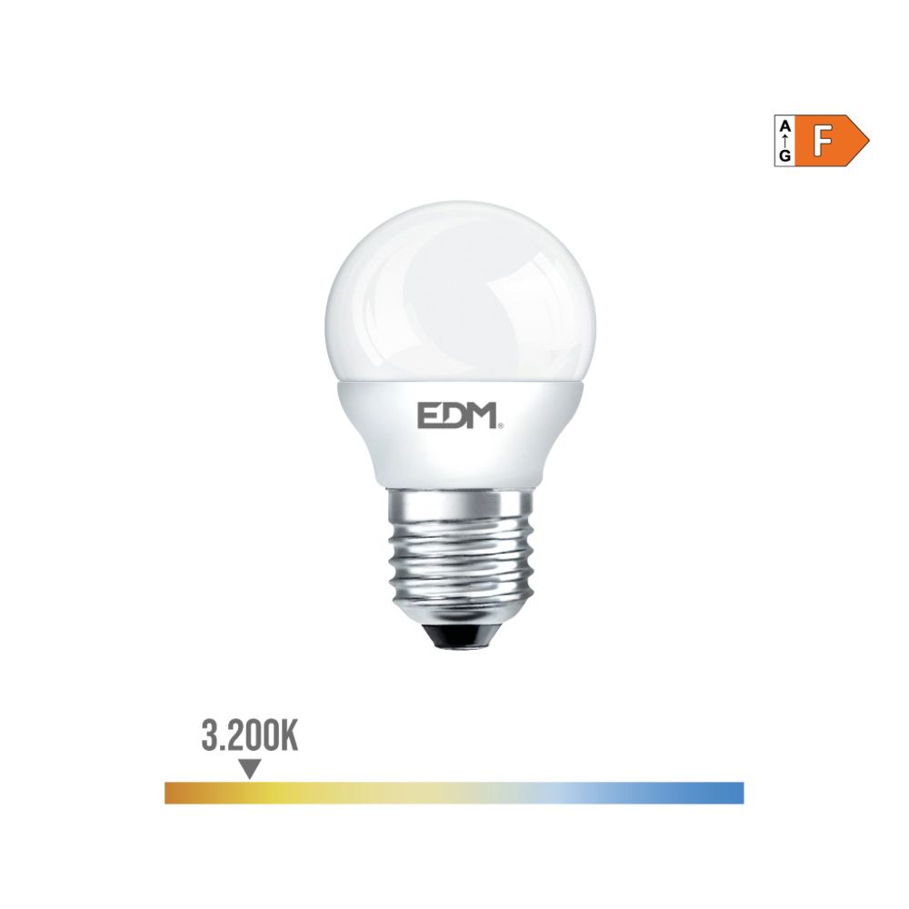 BOMBILLA ESFERICA LED E27 7 w 600 lm 3200 k LUZ CALIDA Ø4,5 x 8 cm