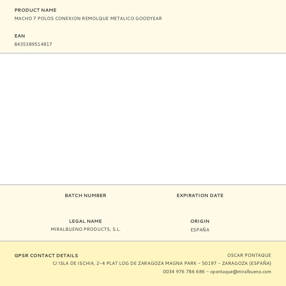 MACHO 7 POLOS CONEXION REMOLQUE METALICO GOODYEAR - Imagen 2
