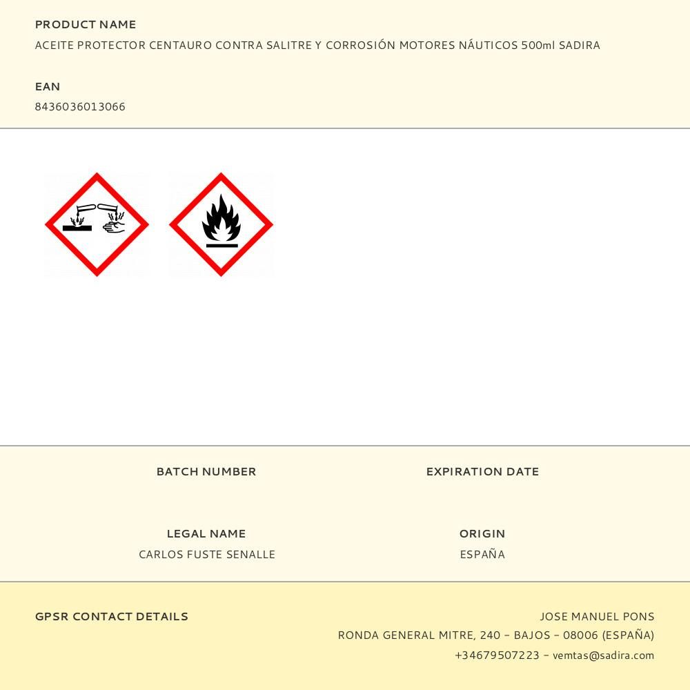 ACEITE PROTECTOR CENTAURO CONTRA SALITRE Y CORROSIÓN MOTORES NÁUTICOS 500ml SADIRA - Imagen 2
