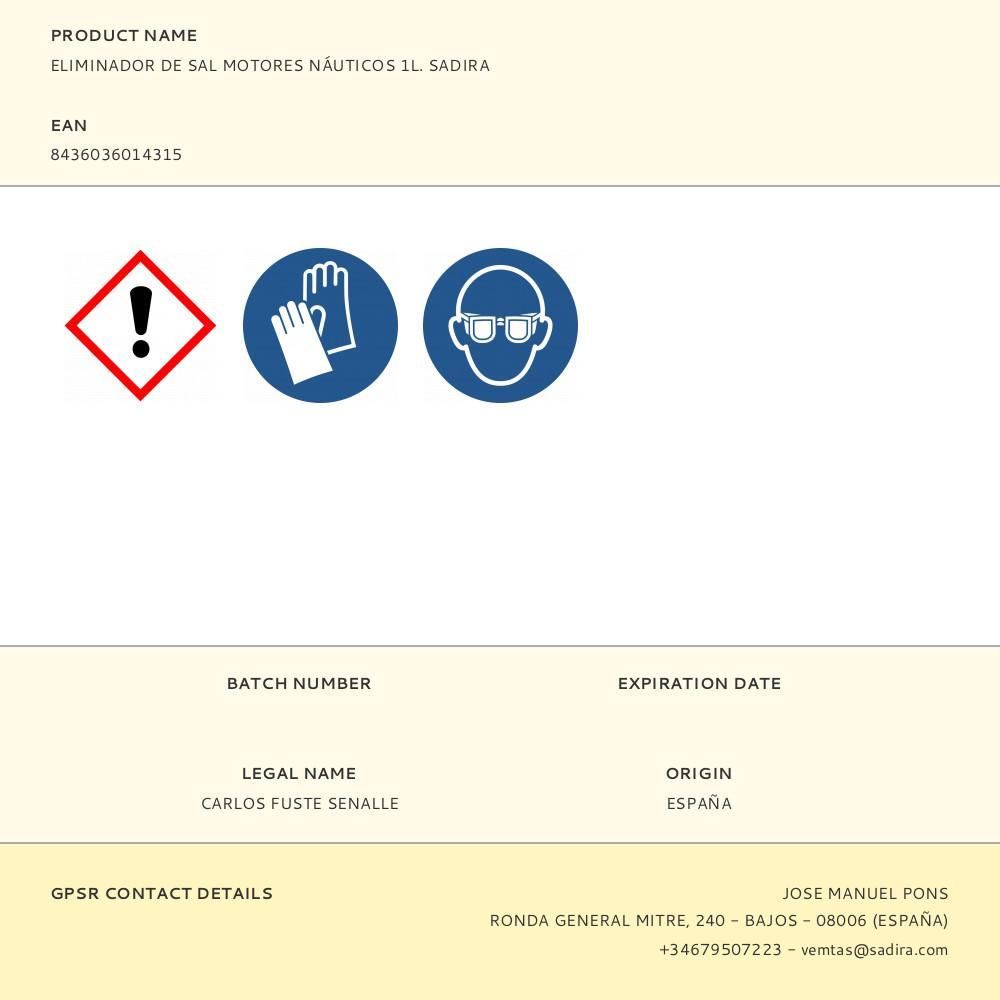 ELIMINADOR DE SAL MOTORES NÁUTICOS 1L. SADIRA - Imagen 2