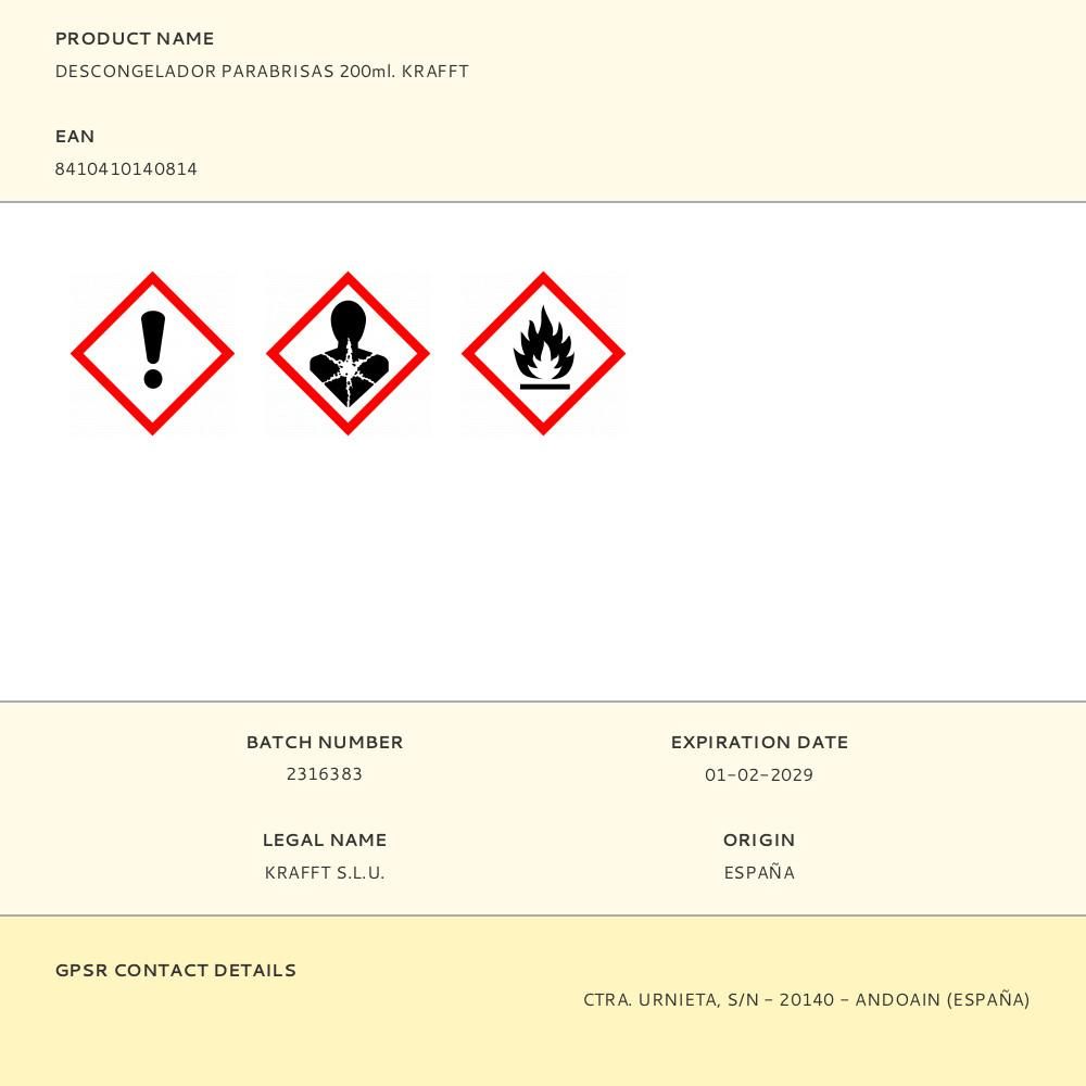 DESCONGELADOR PARABRISAS 200ml. KRAFFT - Imagen 2