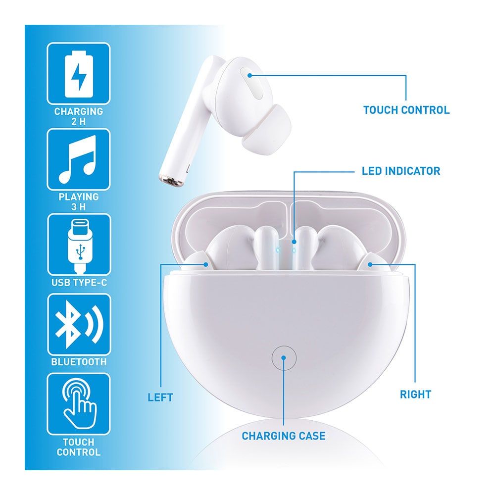 AURICULARES EARBUDS BLUETOOTH CON ESTUCHE BLANCO - Imagen 3