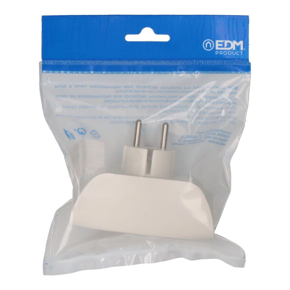 ADAPTADOR DOBLE 2P+T, 16A 250V~ ENTRADA FRONTAL, BLANCO (ENVASADO) - Imagen 2
