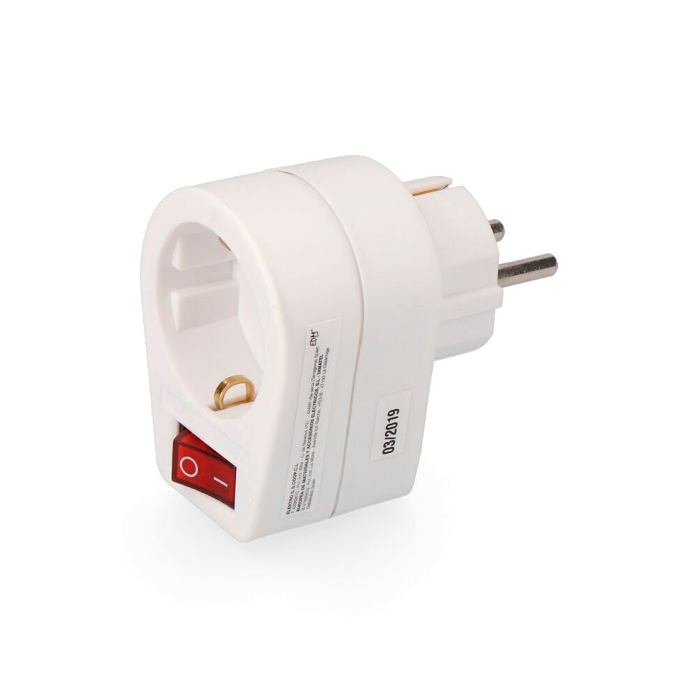 CLAVIJA ADAPTADORA CON INTERRUPTOR BLANCA (ENVASADA)
