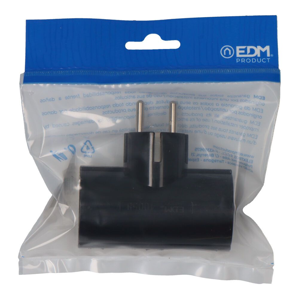 CLAVIJA DOBLE DE BAQUELITA T/TL TIPO F 4,8mm 16A 250V MÁX 3680W NEGRA (ENVASADA) - Imagen 2