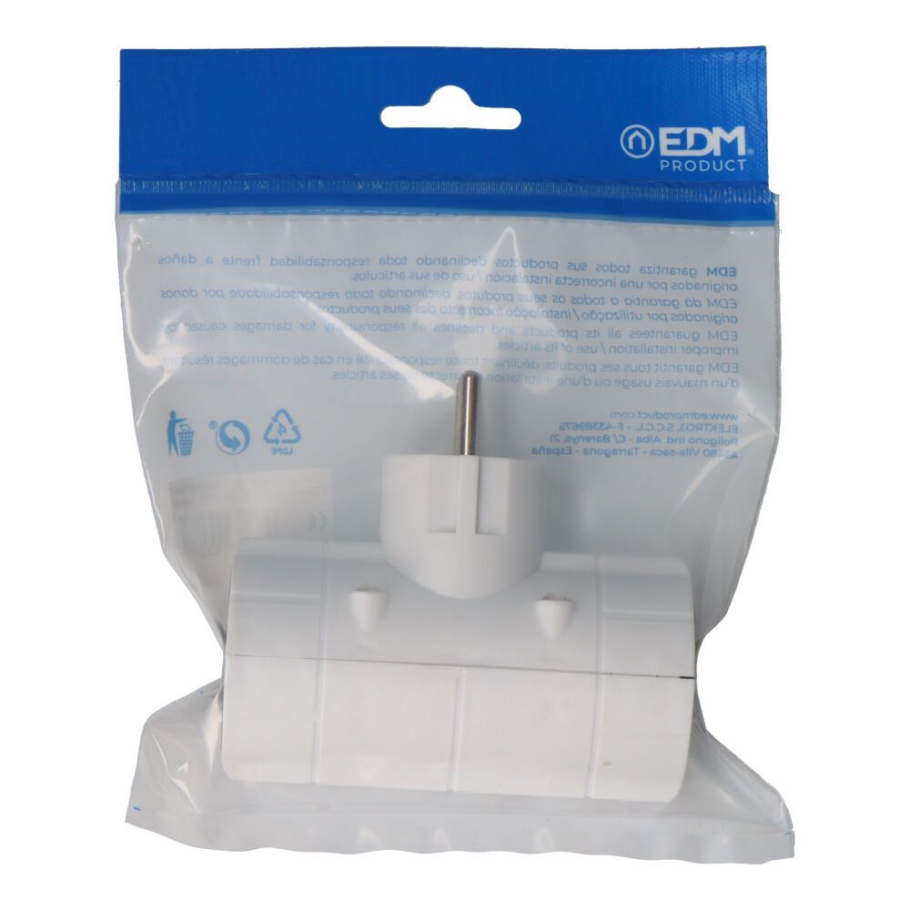 CLAVIJA DOBLE ECONÓMICA T/TL TIPO F 4,8mm 16A 250V MÁX 3680W BLANCA (ENVASADA) - Imagen 2