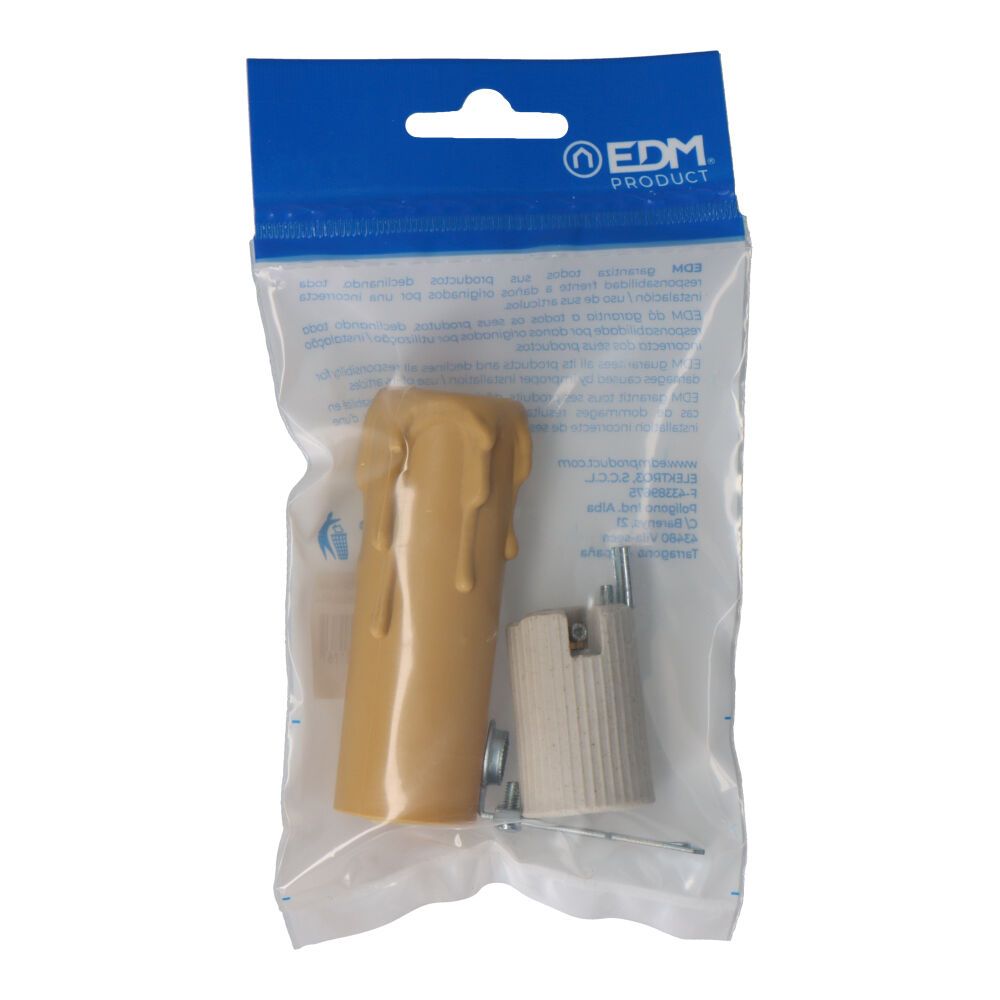 PORTALÁMPARAS E-14 PORCELANA + VELA MEDIANA CREMA (ENVASADA) - Imagen 2