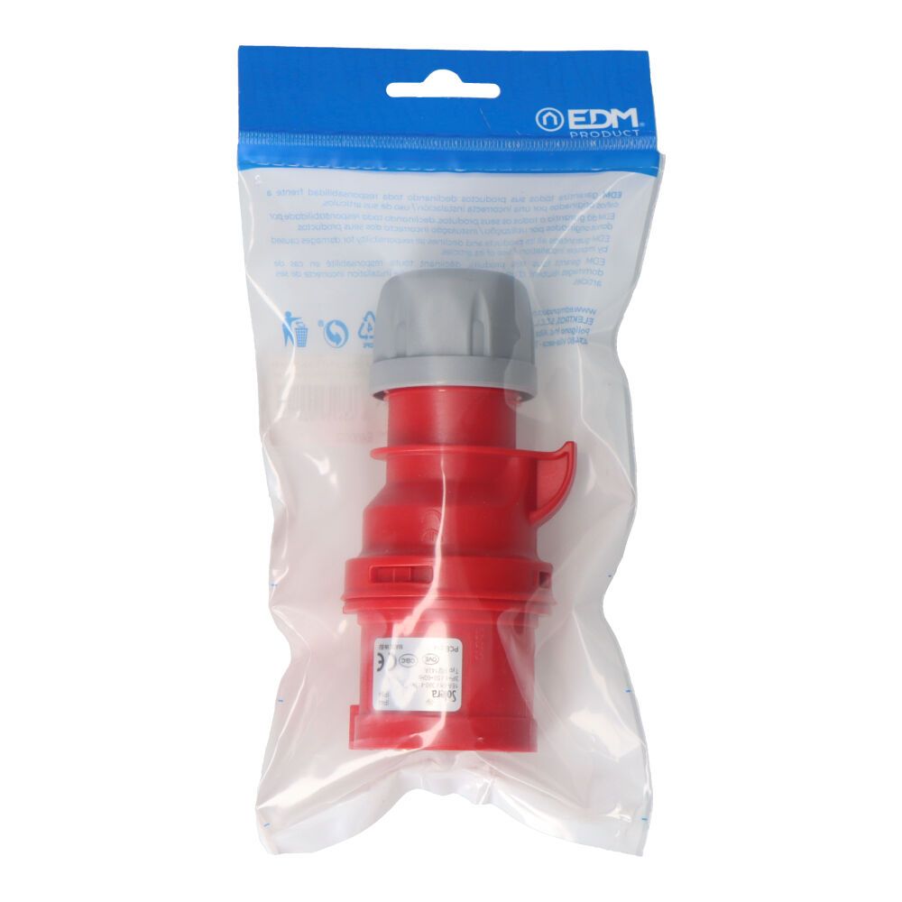 CLAVIJA CETAC 3P+T ROJA 16A 400V~ IP44 (ENVASADA) - Imagen 2