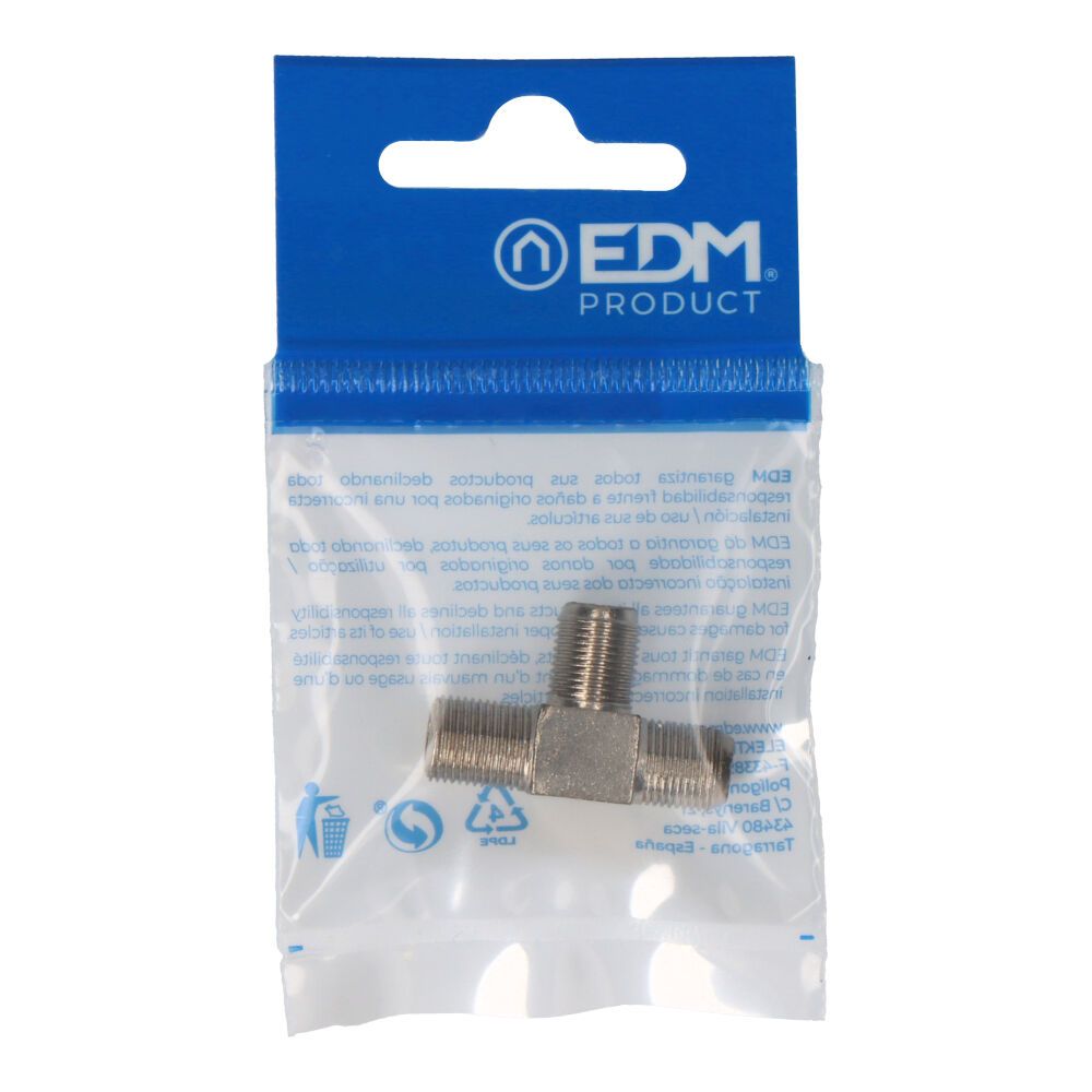CONECTOR DERIVADOR "F" FORMA "T" 3 MACHOS - PARABOLICAS ENVASADO EDM - Imagen 2
