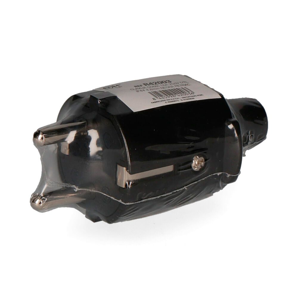 CLAVIJA DE GOMA 10/16A 250V T/TL IP44 4,8mm NEGRA (RETRACTILADA) EDM - Imagen 2