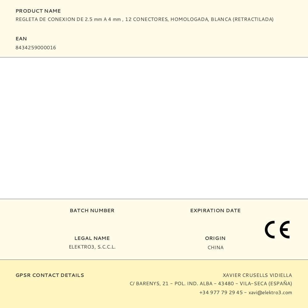 REGLETA DE CONEXION DE 2.5 mm A 4 mm , 12 CONECTORES, HOMOLOGADA, BLANCA (RETRACTILADA) - Imagen 3