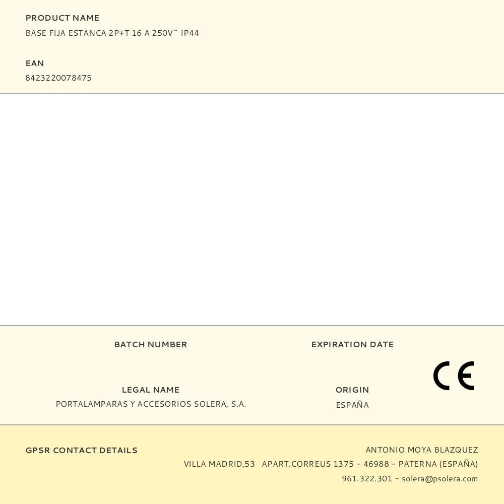 BASE FIJA ESTANCA, 2P+T 16 A 250V~ IP44 - Imagen 2